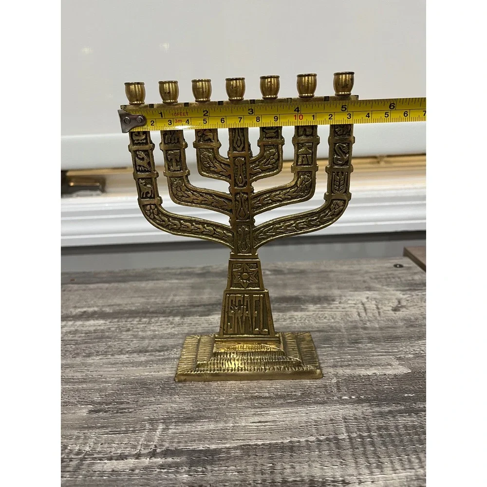 Vintage Brass‎ Menorah Seven Branch Decorative Jewish Small candle Holder Israel